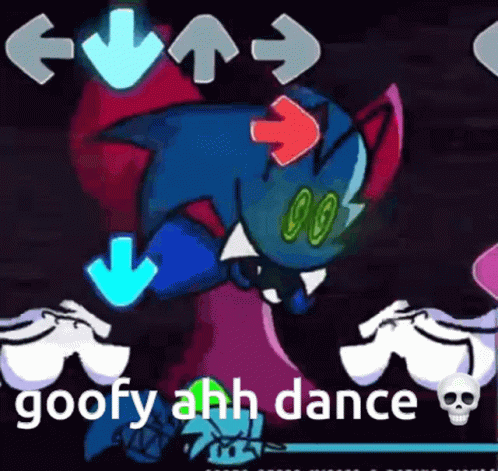 A Cartoon Character Is Dancing With Arrows Pointing Up And Down And The Words Goofy Ahh Dance . GIF