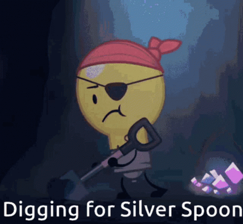 A Cartoon Character Is Digging For Silver Spoons In A Cave GIF