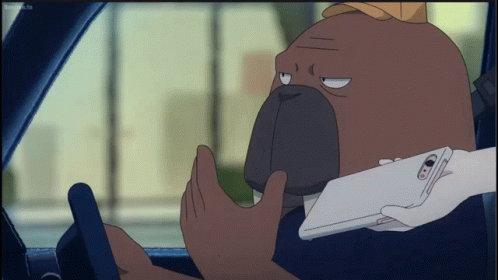 A Cartoon Character Is Driving A Car And Holding A Phone GIF