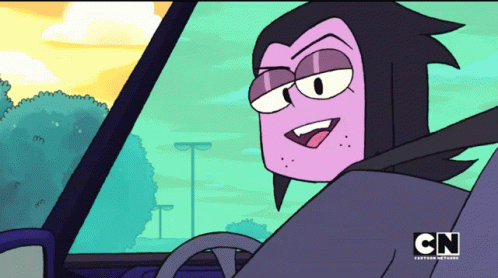 A Cartoon Character Is Driving A Car With Cn Written On The Bottom Right GIF