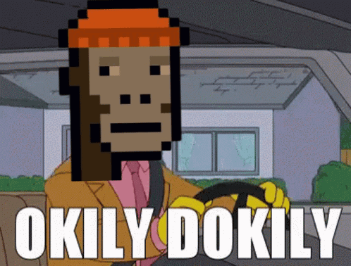 A Cartoon Character Is Driving A Car With The Words Okly Dokily Written On The Screen GIF