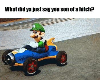 A Cartoon Character Is Driving A Race Car On A Track And The Caption Says What Did Ya Just Say GIF