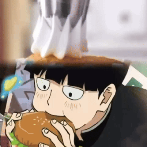A Cartoon Character Is Eating A Hamburger With Whipped Cream On It . GIF