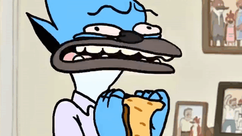 A Cartoon Character Is Eating A Piece Of Bread GIF