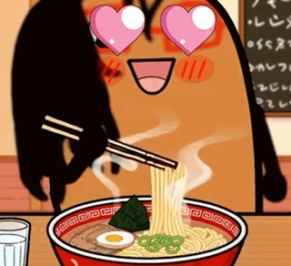 A Cartoon Character Is Eating Noodles With Chopsticks GIF
