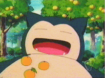 A Cartoon Character Is Eating Oranges In A Forest With Trees In The Background GIF
