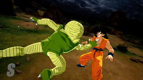 A Cartoon Character Is Fighting Another Character With The Letter S On The Bottom GIF