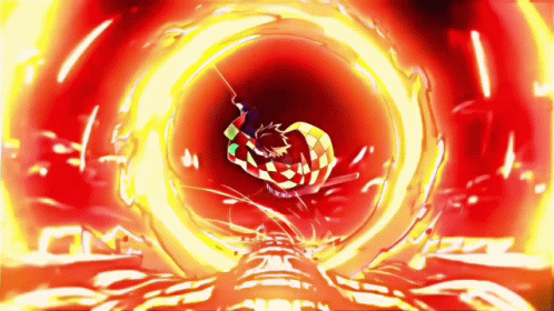 A Cartoon Character Is Flying Through A Circle Of Fire GIF