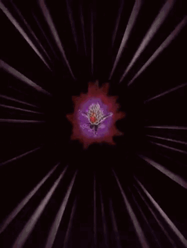 A Cartoon Character Is Flying Through The Air In A Purple And Red Lightning Bolt . GIF