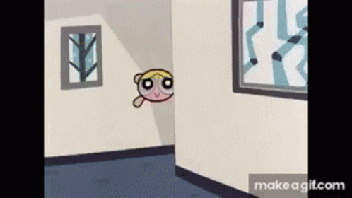 A Cartoon Character Is Flying Through The Air In A Room With A Window . GIF