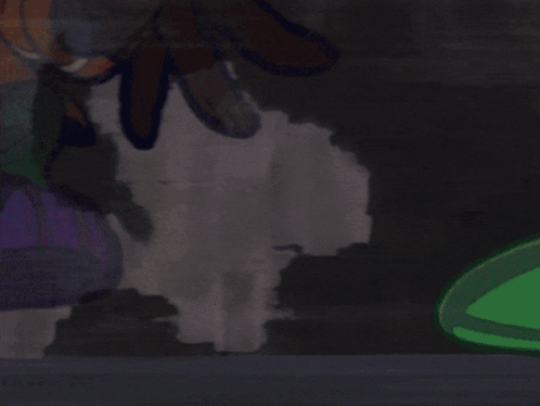 A Cartoon Character Is Flying Through The Air On A Yellow And Orange Object GIF