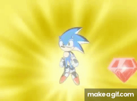 A Cartoon Character Is Flying Through The Air Surrounded By Diamonds And A Yellow Background . GIF