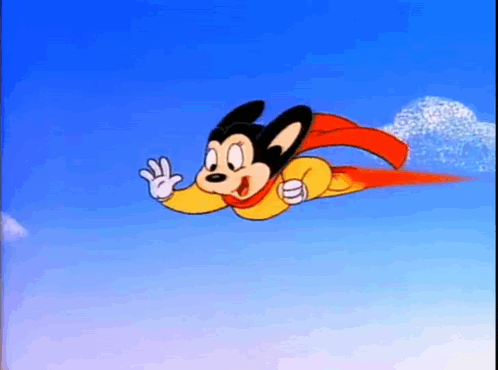 A Cartoon Character Is Flying Through The Air Wearing A Superhero Costume . GIF