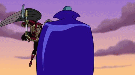 A Cartoon Character Is Flying Through The Air While Holding A Sword And Cape . GIF