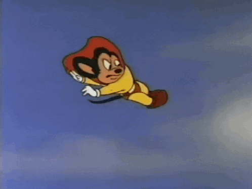 A Cartoon Character Is Flying Through The Air While Wearing A Superhero Costume GIF