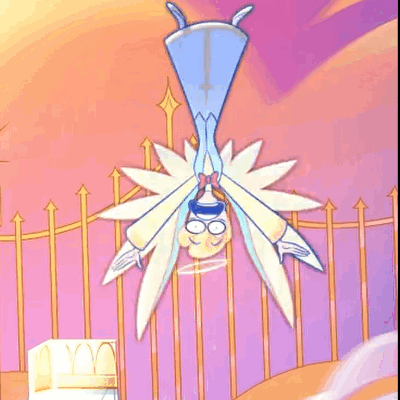 A Cartoon Character Is Flying Through The Air With A Flower On His Head . GIF