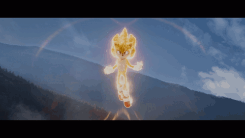 A Cartoon Character Is Flying Through The Air With A Glowing Head GIF