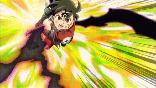 A Cartoon Character Is Flying Through The Air With A Sword In His Hand GIF