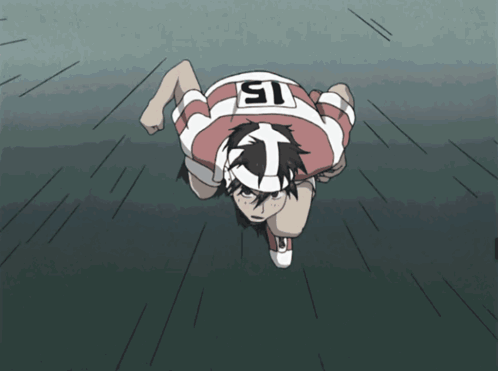 A Cartoon Character Is Flying Through The Air With A White Helmet On GIF