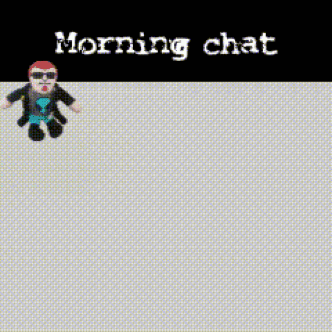 A Cartoon Character Is Flying Through The Air With The Words Morning Chat Below It GIF