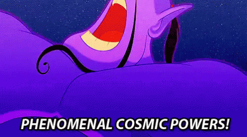 A Cartoon Character Is Flying Through The Air With The Words `` Phenomenal Cosmic Powers '' . GIF