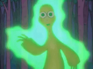 A Cartoon Character Is Glowing In The Dark GIF