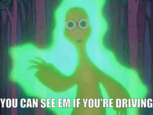 A Cartoon Character Is Glowing In The Dark With The Words You Can See Em If You 'Re Driving GIF