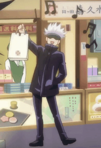A Cartoon Character Is Holding A Bag In Front Of A Store With Chinese Writing On It GIF
