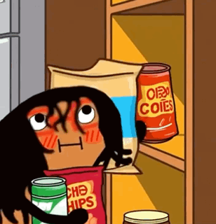 A Cartoon Character Is Holding A Bag Of Che Chips GIF