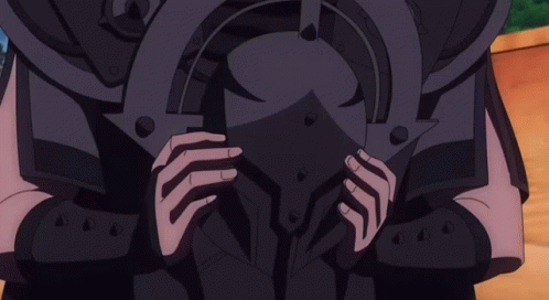 Cartoon Character Holding Black Helmet With Face GIF
