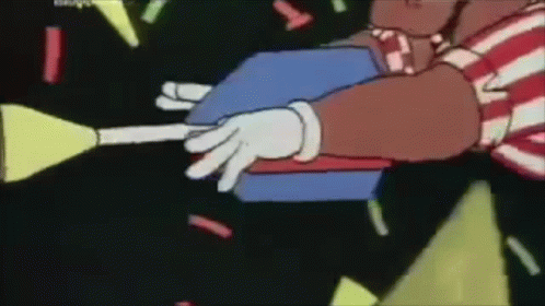 A Cartoon Character Is Holding A Blue Object In His Hand GIF