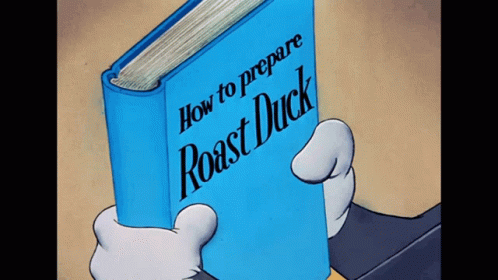 A Cartoon Character Is Holding A Book About How To Prepare Roast Duck GIF