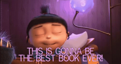 A Cartoon Character Is Holding A Book And Says This Is Gonna Be The Best Book Ever GIF