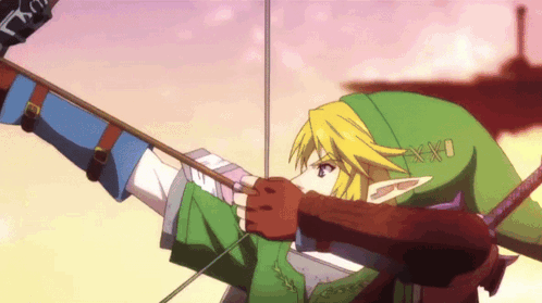 A Cartoon Character Is Holding A Bow And Arrow With The Letter X On His Shirt GIF