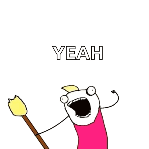 A Cartoon Character Is Holding A Broom And The Word Yeah Is Above It GIF