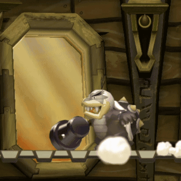 A Cartoon Character Is Holding A Cannon In Front Of A Mirror With The Letter O On It GIF