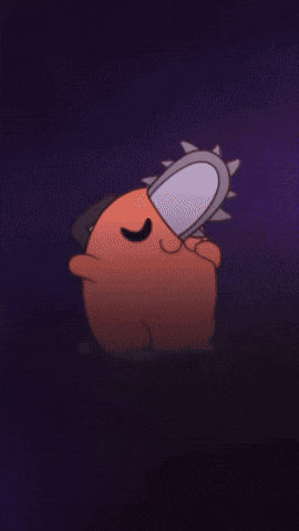 A Cartoon Character Is Holding A Chainsaw In A Dark Room GIF