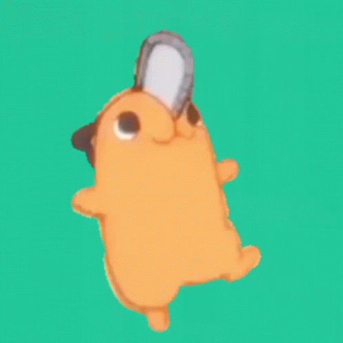 A Cartoon Character Is Holding A Chainsaw In Its Mouth On A Green Background . GIF