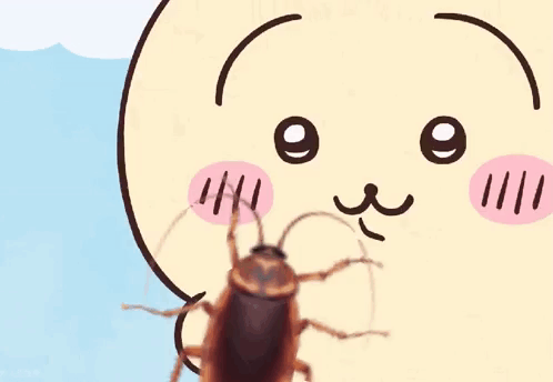 A Cartoon Character Is Holding A Cockroach And Sticking Out Its Tongue . GIF