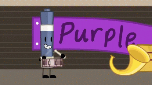 A Cartoon Character Is Holding A Drum In Front Of A Purple Sign That Says Purple GIF
