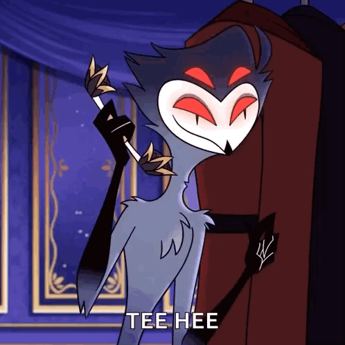 A Cartoon Character Is Holding A Feather And Says Tee Hee GIF