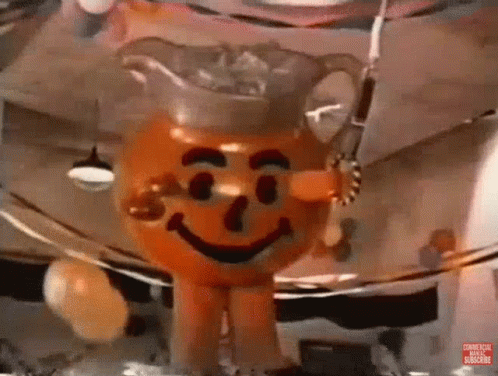 A Cartoon Character Is Holding A Fishing Rod And A Pitcher Of Soda . GIF