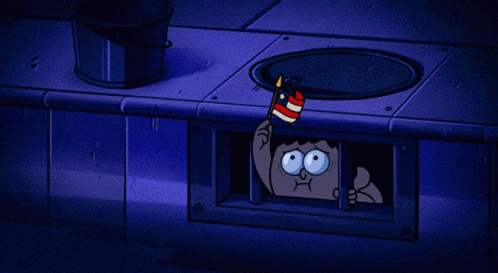 A Cartoon Character Is Holding A Flag In A Hole GIF