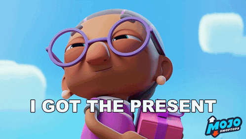 A Cartoon Character Is Holding A Gift Box And Says I Got The Present GIF