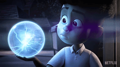 A Cartoon Character Is Holding A Glowing Sphere With A Netflix Logo In The Corner GIF