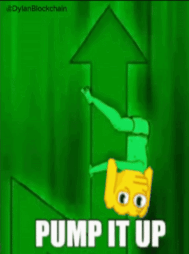 A Cartoon Character Is Holding A Green Arrow And Says Pump It Up GIF