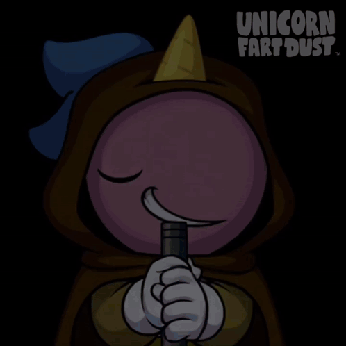 A Cartoon Character Is Holding A Green Light Saber With The Words Unicorn Fart Dust Below It GIF
