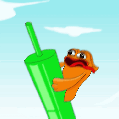 A Cartoon Character Is Holding A Green Tube With A Straw GIF