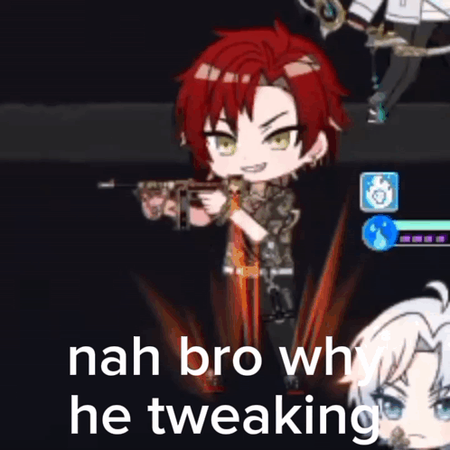 a cartoon character is holding a gun and says nah bro why he tweaking