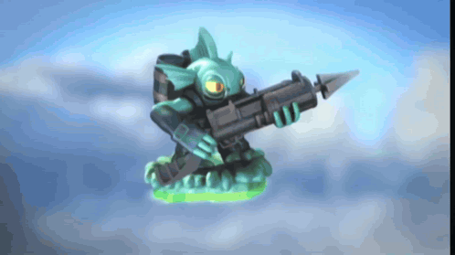 A Cartoon Character Is Holding A Gun In A Cloudy Sky GIF